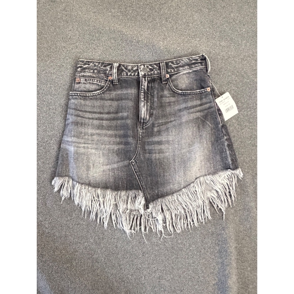 Free People Maverick Denim Skirt Womens 26 Black NEW Frayed Hem Mini OB1006435‎ - Picture 3 of 10